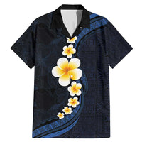 Pacific Hibiscus and Plumeria with Tapa Pattern Family Matching Mermaid Dress and Hawaiian Shirt Dark Blue Color LT03 Dad's Shirt - Short Sleeve Blue - Polynesian Pride