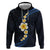 Pacific Hibiscus and Plumeria with Tapa Pattern Hoodie Dark Blue Color