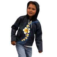 Pacific Hibiscus and Plumeria with Tapa Pattern Kid Hoodie Dark Blue Color