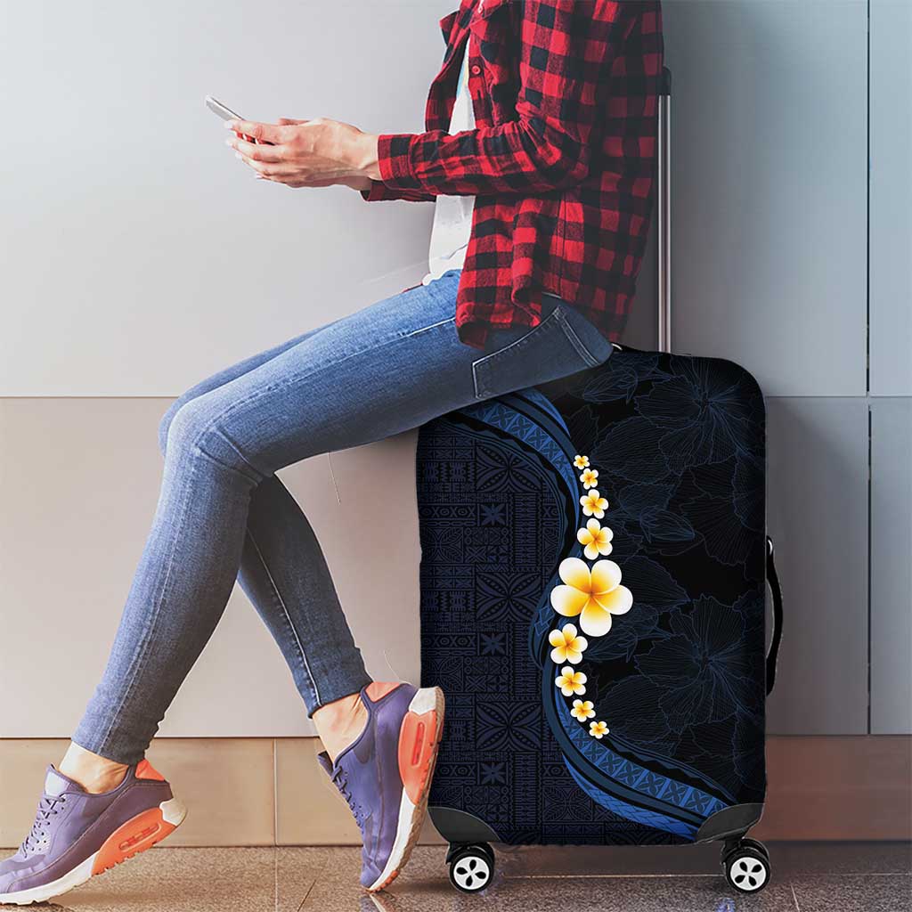 Pacific Hibiscus and Plumeria with Tapa Pattern Luggage Cover Dark Blue Color LT03 - Polynesian Pride