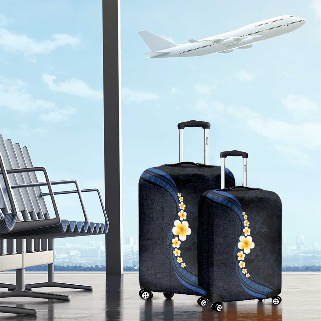 Pacific Hibiscus and Plumeria with Tapa Pattern Luggage Cover Dark Blue Color LT03 - Polynesian Pride