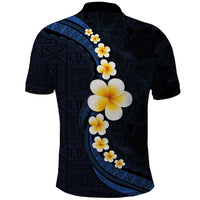 Pacific Hibiscus and Plumeria with Tapa Pattern Polo Shirt Dark Blue Color