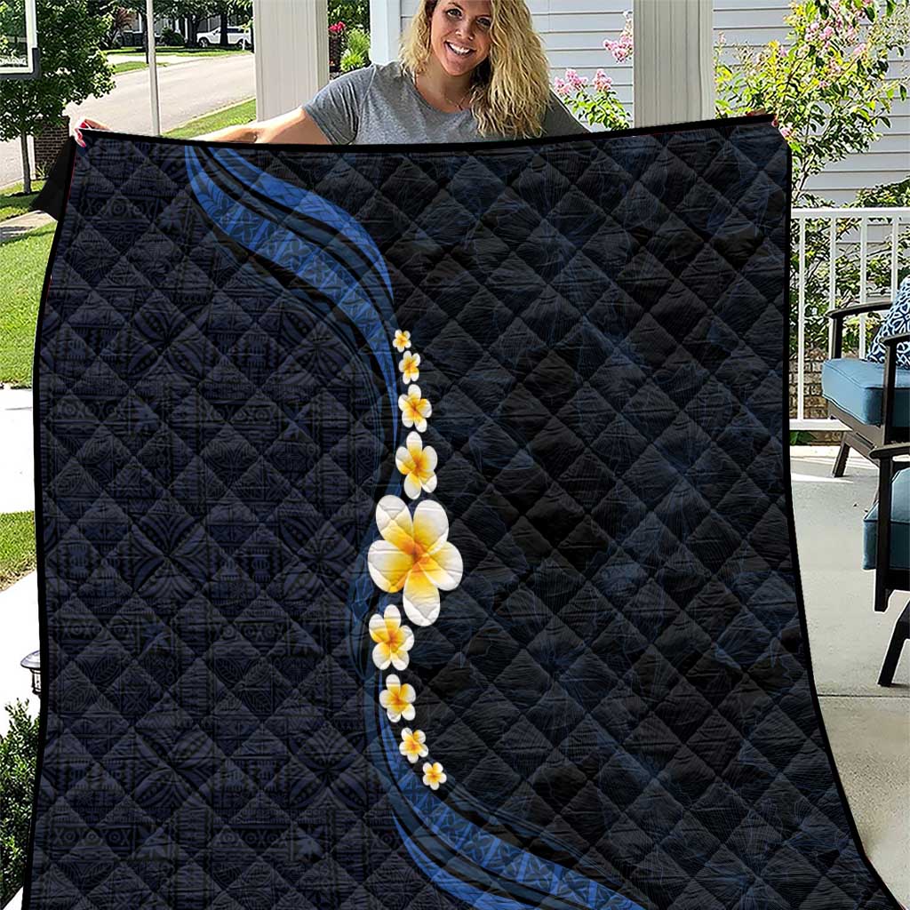 Pacific Hibiscus and Plumeria with Tapa Pattern Quilt Dark Blue Color LT03 Blue - Polynesian Pride
