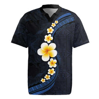 Pacific Hibiscus and Plumeria with Tapa Pattern Rugby Jersey Dark Blue Color