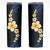 Pacific Hibiscus and Plumeria with Tapa Pattern Skinny Tumbler Dark Blue Color