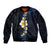 Pacific Hibiscus and Plumeria with Tapa Pattern Sleeve Zip Bomber Jacket Dark Blue Color