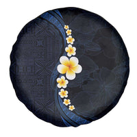 Pacific Hibiscus and Plumeria with Tapa Pattern Spare Tire Cover Dark Blue Color