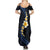 Pacific Hibiscus and Plumeria with Tapa Pattern Summer Maxi Dress Dark Blue Color