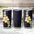 Pacific Hibiscus and Plumeria with Tapa Pattern Tumbler Cup Dark Blue Color