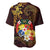 Tonga Ngatu and Hibiscus with Polynesian Tattoo Baseball Jersey Gold and Oxblood Color