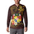 Tonga Ngatu and Hibiscus with Polynesian Tattoo Button Sweatshirt Gold and Oxblood Color