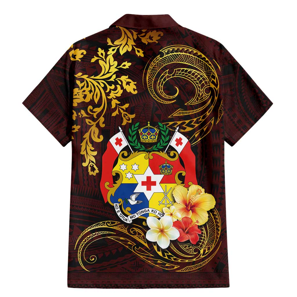 Tonga Ngatu and Hibiscus with Polynesian Tattoo Family Matching Mermaid Dress and Hawaiian Shirt Gold and Oxblood Color LT03 - Polynesian Pride