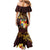 Tonga Ngatu and Hibiscus with Polynesian Tattoo Family Matching Mermaid Dress and Hawaiian Shirt Gold and Oxblood Color