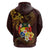 Tonga Ngatu and Hibiscus with Polynesian Tattoo Hoodie Gold and Oxblood Color