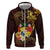 Tonga Ngatu and Hibiscus with Polynesian Tattoo Hoodie Gold and Oxblood Color