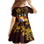 Tonga Ngatu and Hibiscus with Polynesian Tattoo Kid Short Sleeve Dress Gold and Oxblood Color