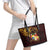 Tonga Ngatu and Hibiscus with Polynesian Tattoo Leather Tote Bag Gold and Oxblood Color