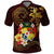 Tonga Ngatu and Hibiscus with Polynesian Tattoo Polo Shirt Gold and Oxblood Color