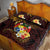 Tonga Ngatu and Hibiscus with Polynesian Tattoo Quilt Bed Set Gold and Oxblood Color