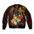 Tonga Ngatu and Hibiscus with Polynesian Tattoo Sleeve Zip Bomber Jacket Gold and Oxblood Color