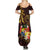 Tonga Ngatu and Hibiscus with Polynesian Tattoo Summer Maxi Dress Gold and Oxblood Color