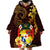 Tonga Ngatu and Hibiscus with Polynesian Tattoo Wearable Blanket Hoodie Gold and Oxblood Color