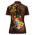 Tonga Ngatu and Hibiscus with Polynesian Tattoo Women Polo Shirt Gold and Oxblood Color