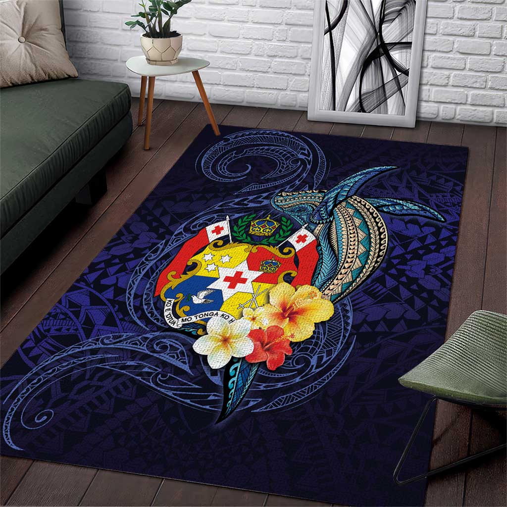 Tonga Vava'u Humpback Whale Blue Water Area Rug Polynesian Hibiscus Flowers