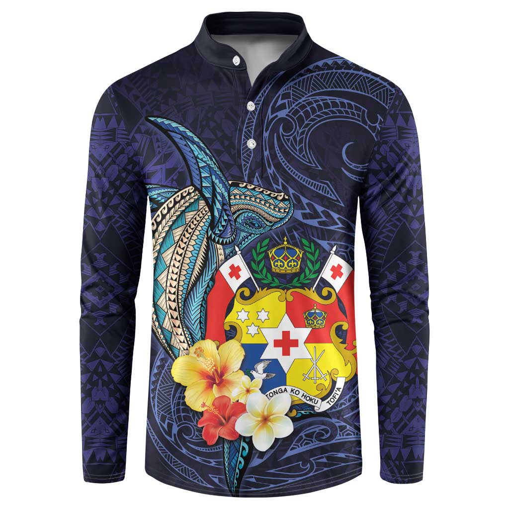 Tonga Vava'u Humpback Whale Blue Water Button Sweatshirt Polynesian Hibiscus Flowers