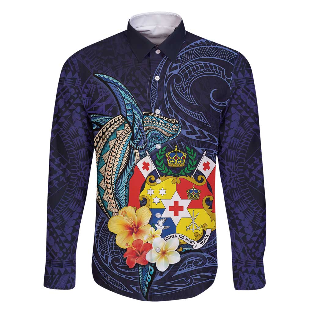 Tonga Vava'u Humpback Whale Blue Water Family Matching Mermaid Dress and Hawaiian Shirt Polynesian Hibiscus Flowers LT03 Dad's Shirt - Long Sleeve Blue - Polynesian Pride