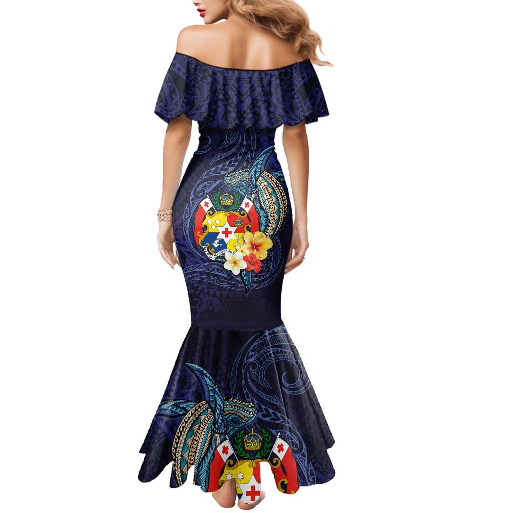 Tonga Vava'u Humpback Whale Blue Water Family Matching Mermaid Dress and Hawaiian Shirt Polynesian Hibiscus Flowers LT03 - Polynesian Pride