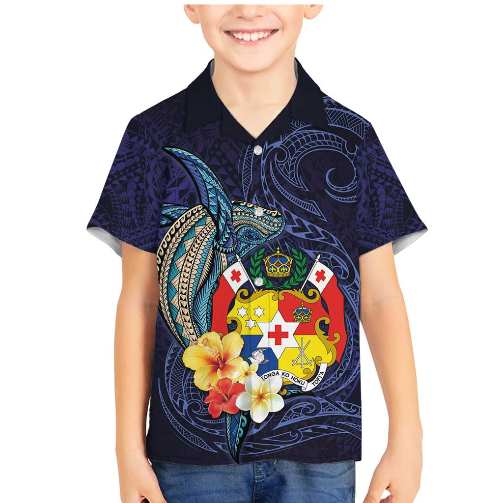 Tonga Vava'u Humpback Whale Blue Water Family Matching Mermaid Dress and Hawaiian Shirt Polynesian Hibiscus Flowers LT03 Son's Shirt Blue - Polynesian Pride