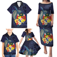 Tonga Vava'u Humpback Whale Blue Water Family Matching Puletasi and Hawaiian Shirt Polynesian Hibiscus Flowers LT03 - Polynesian Pride