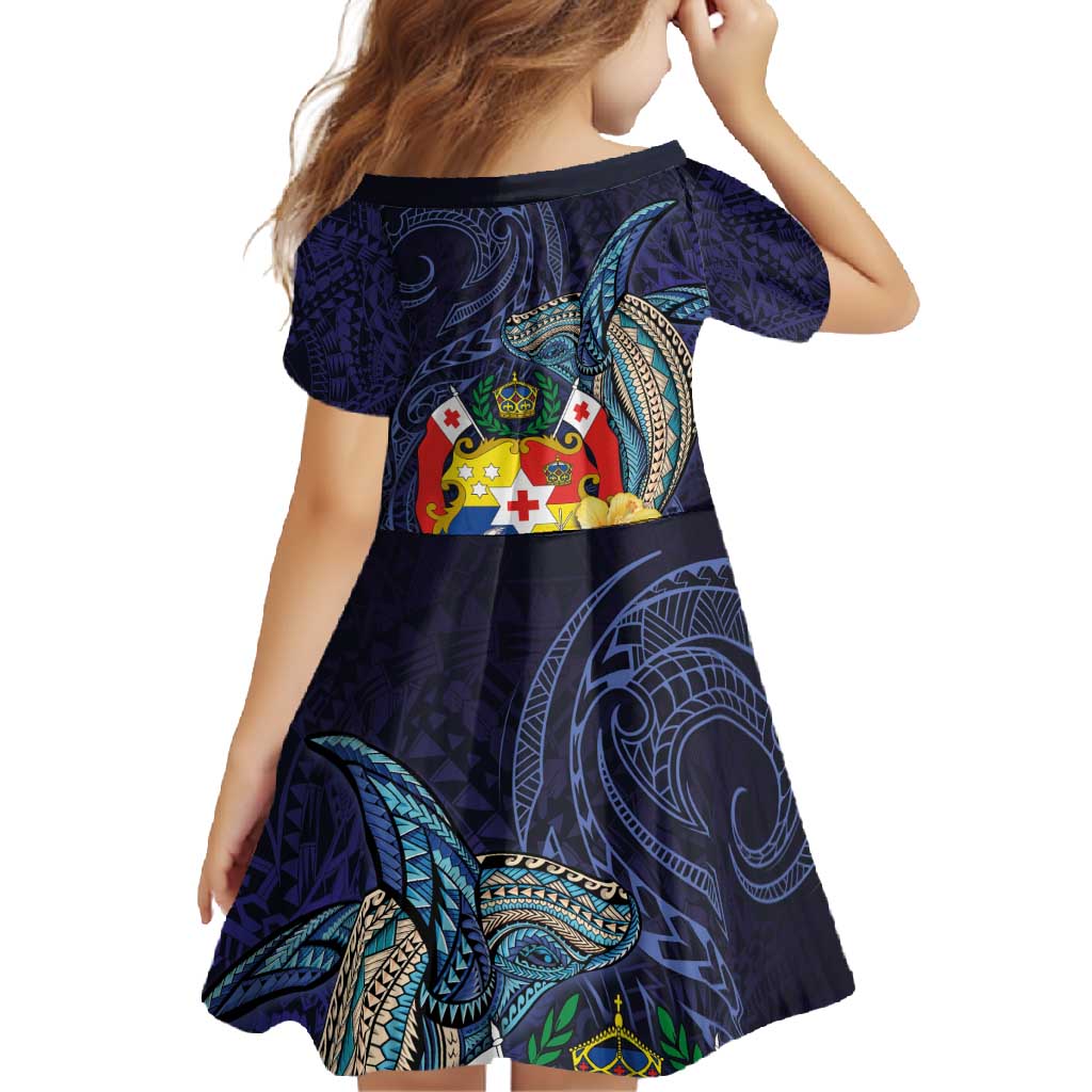 Tonga Vava'u Humpback Whale Blue Water Family Matching Short Sleeve Bodycon Dress and Hawaiian Shirt Polynesian Hibiscus Flowers LT03 - Polynesian Pride