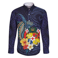 Tonga Vava'u Humpback Whale Blue Water Family Matching Short Sleeve Bodycon Dress and Hawaiian Shirt Polynesian Hibiscus Flowers LT03 Dad's Shirt - Long Sleeve Blue - Polynesian Pride