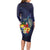 Tonga Vava'u Humpback Whale Blue Water Long Sleeve Bodycon Dress Polynesian Hibiscus Flowers