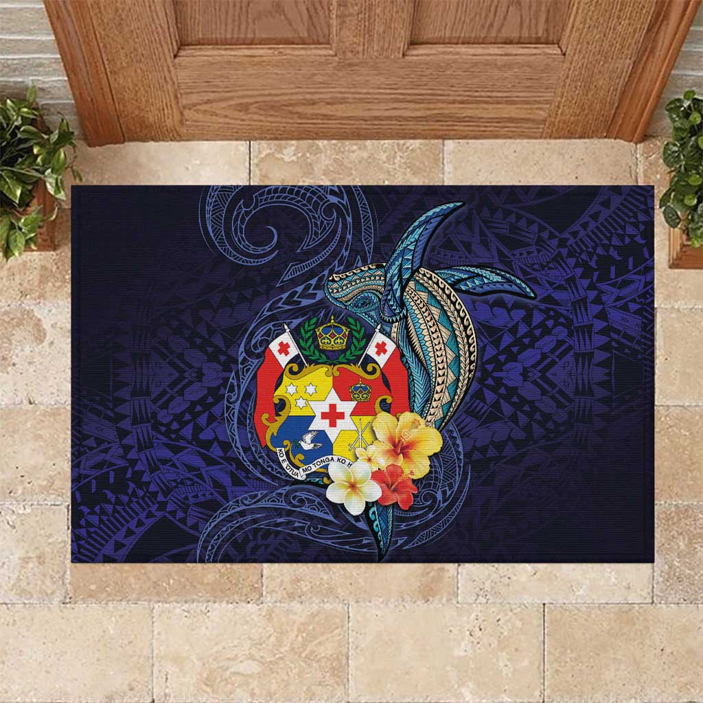 Tonga Vava'u Humpback Whale Blue Water Rubber Doormat Polynesian Hibiscus Flowers