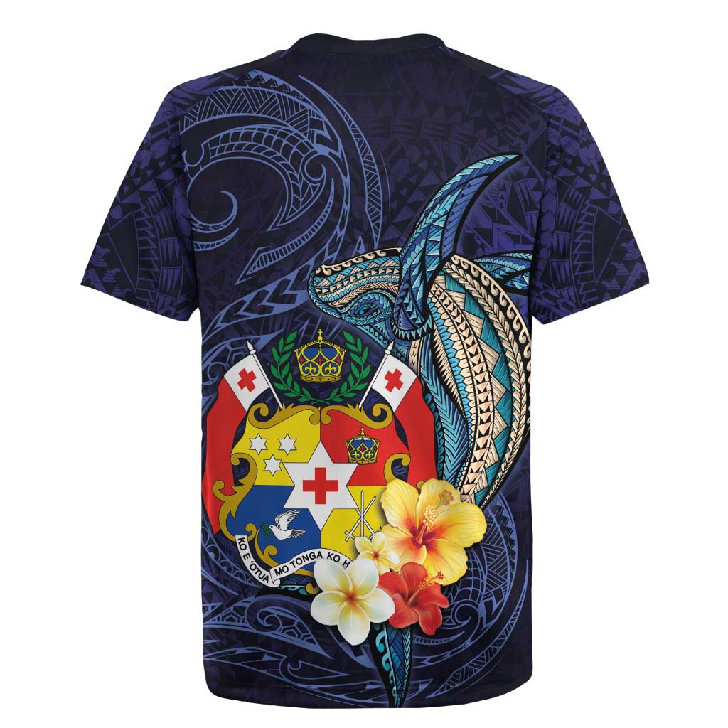 Tonga Vava'u Humpback Whale Blue Water Rugby Jersey Polynesian Hibiscus Flowers