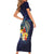 Tonga Vava'u Humpback Whale Blue Water Short Sleeve Bodycon Dress Polynesian Hibiscus Flowers