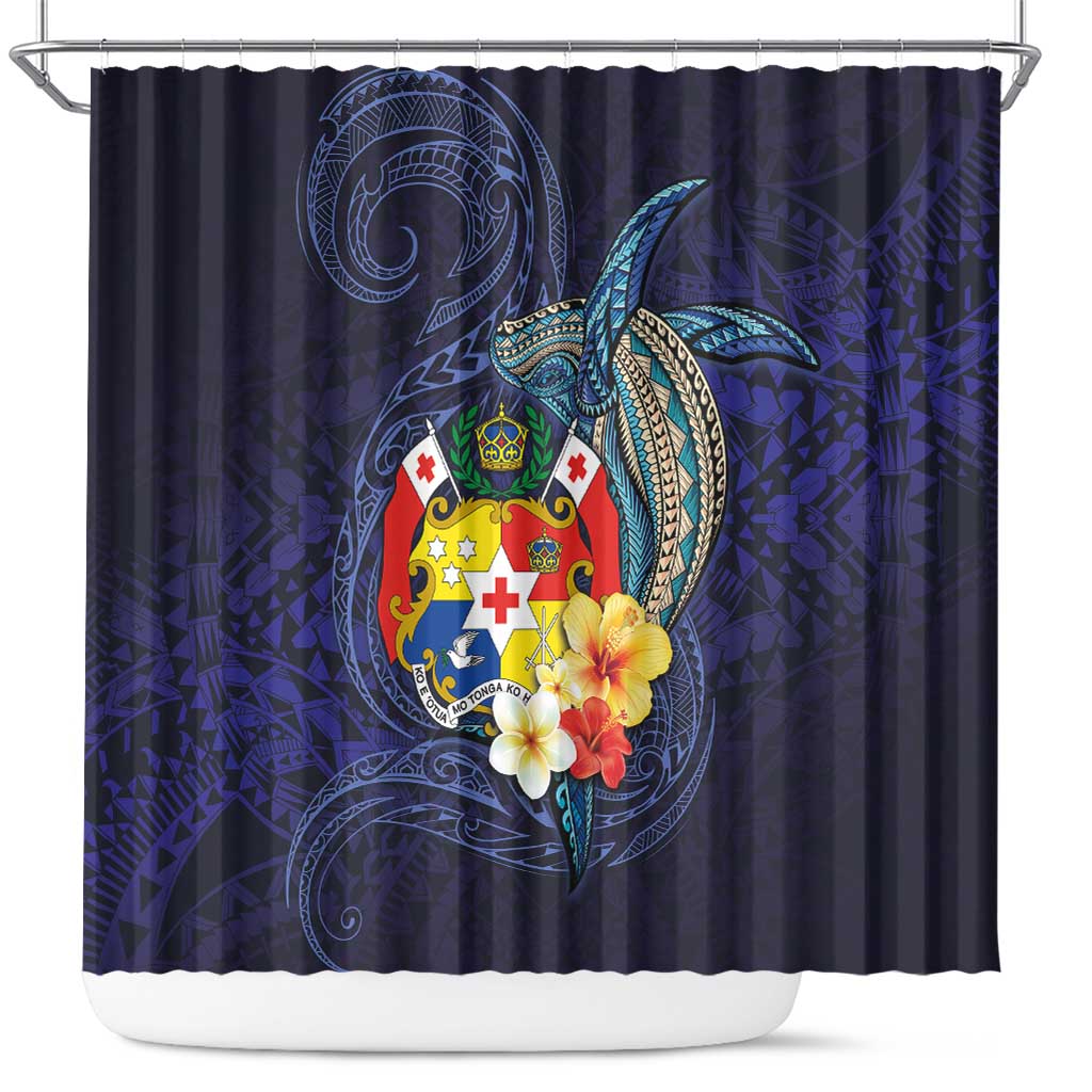 Tonga Vava'u Humpback Whale Blue Water Shower Curtain Polynesian Hibiscus Flowers