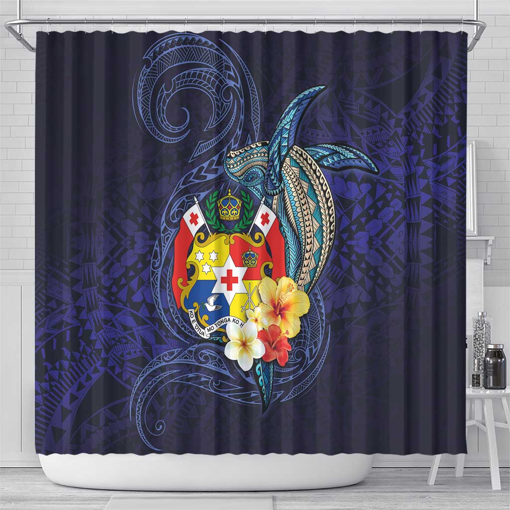 Tonga Vava'u Humpback Whale Blue Water Shower Curtain Polynesian Hibiscus Flowers