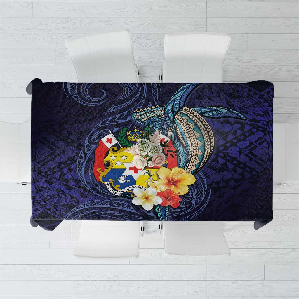 Tonga Vava'u Humpback Whale Blue Water Tablecloth Polynesian Hibiscus Flowers