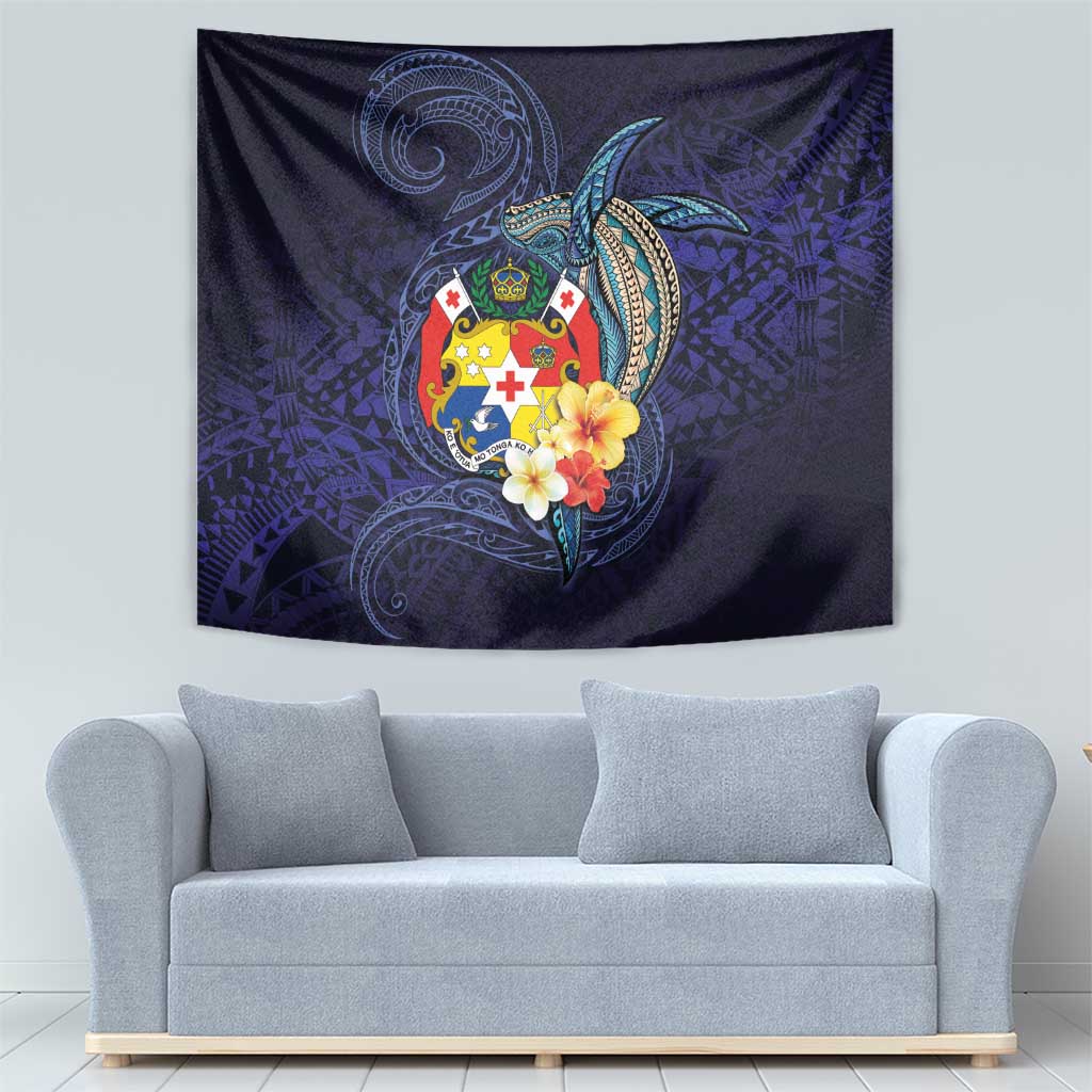 Tonga Vava'u Humpback Whale Blue Water Tapestry Polynesian Hibiscus Flowers