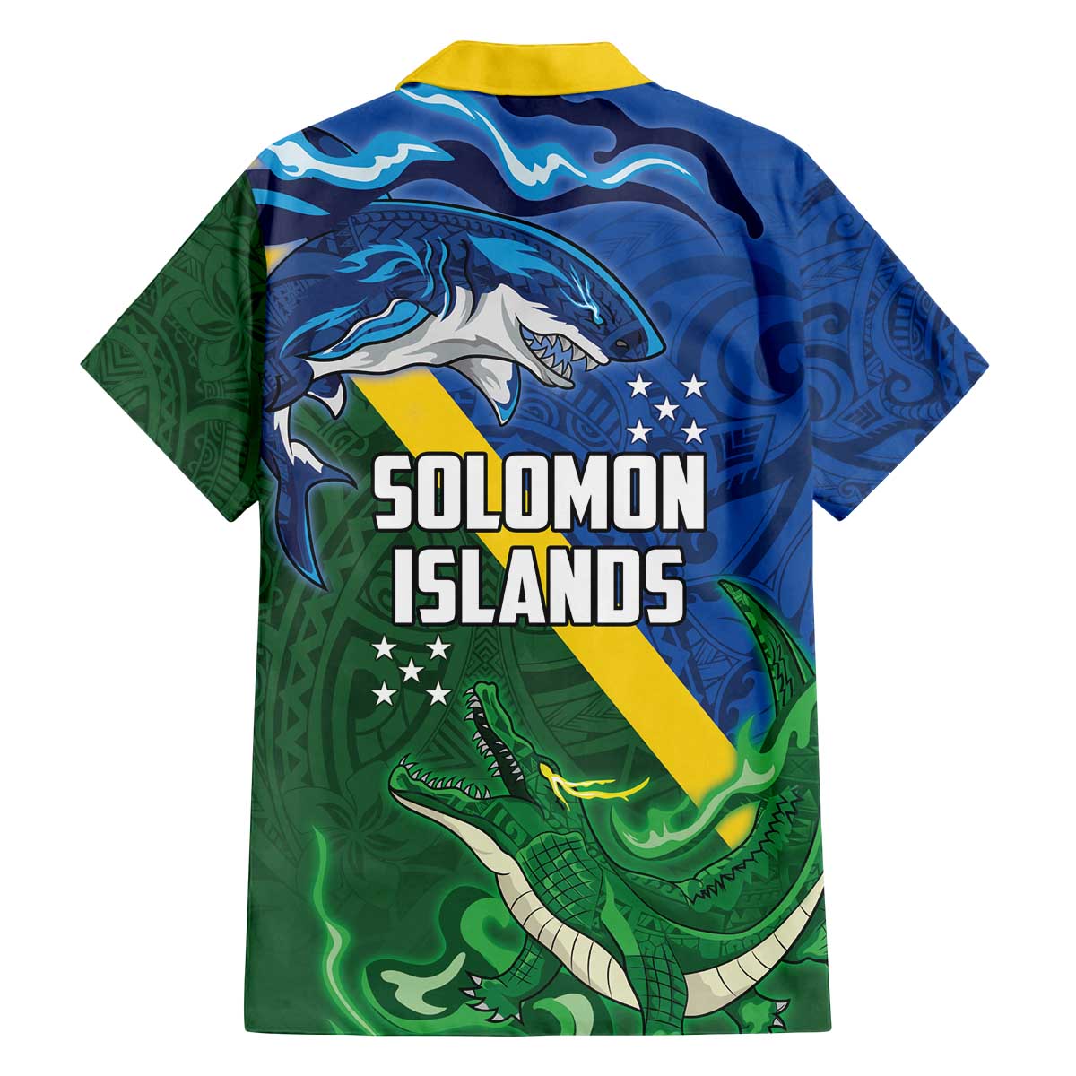 Solomon Islands Polynesian Tribal Shark and Crocodile Family Matching Off Shoulder Short Dress and Hawaiian Shirt