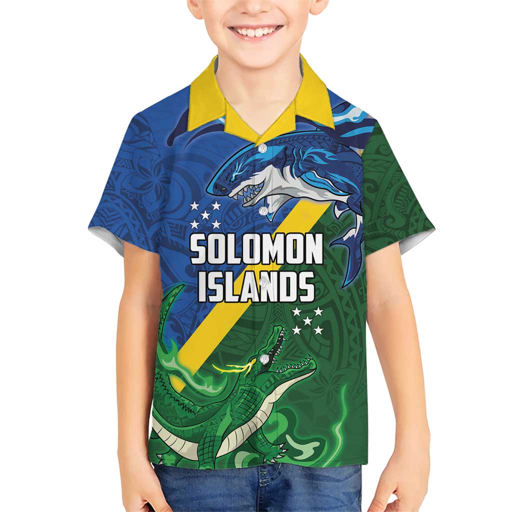 Solomon Islands Polynesian Tribal Shark and Crocodile Kid Hawaiian Shirt