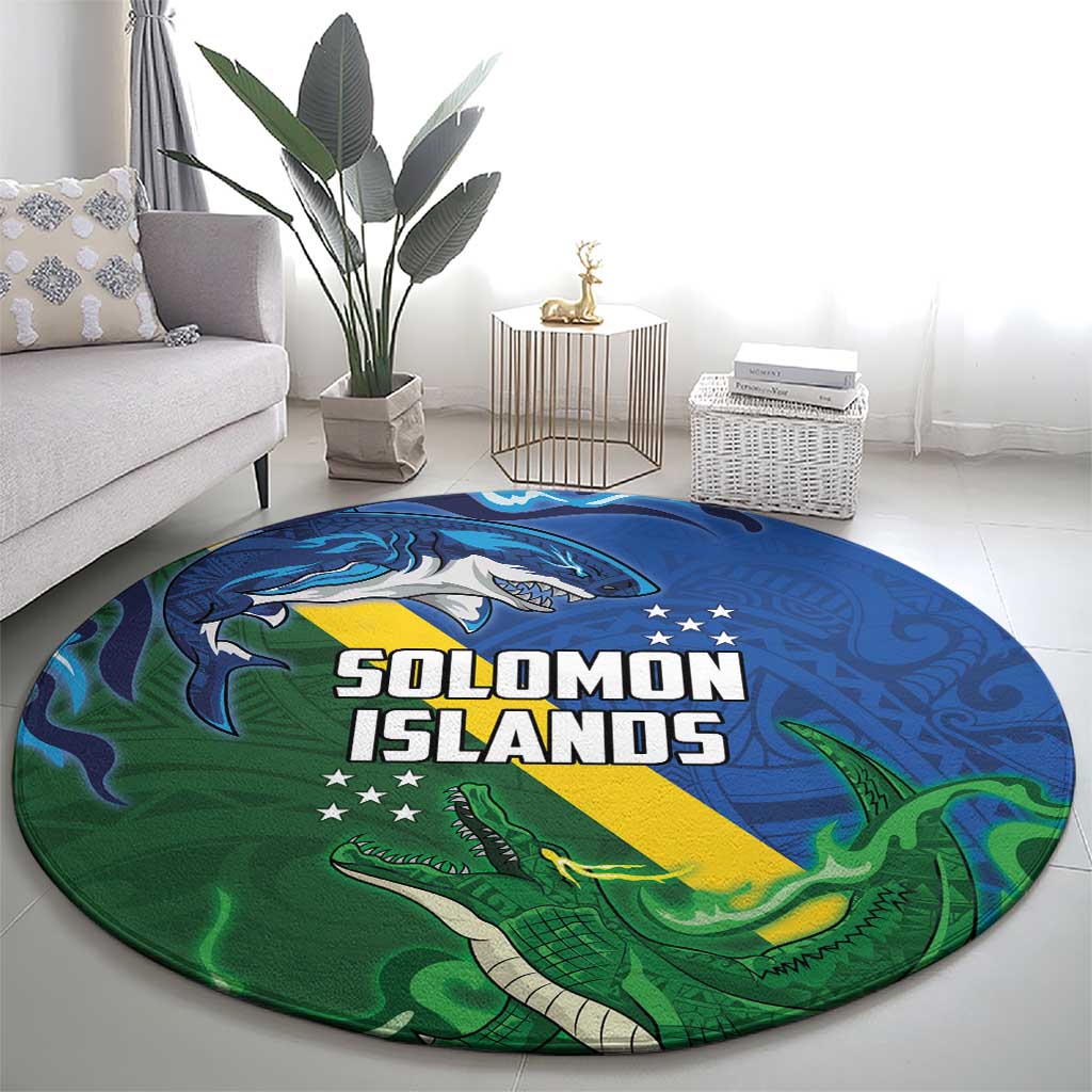 Solomon Islands Polynesian Tribal Shark and Crocodile Round Carpet