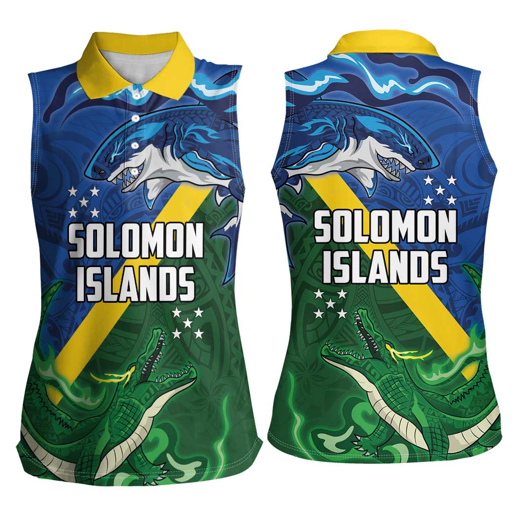 Solomon Islands Polynesian Tribal Shark and Crocodile Women Sleeveless Polo Shirt