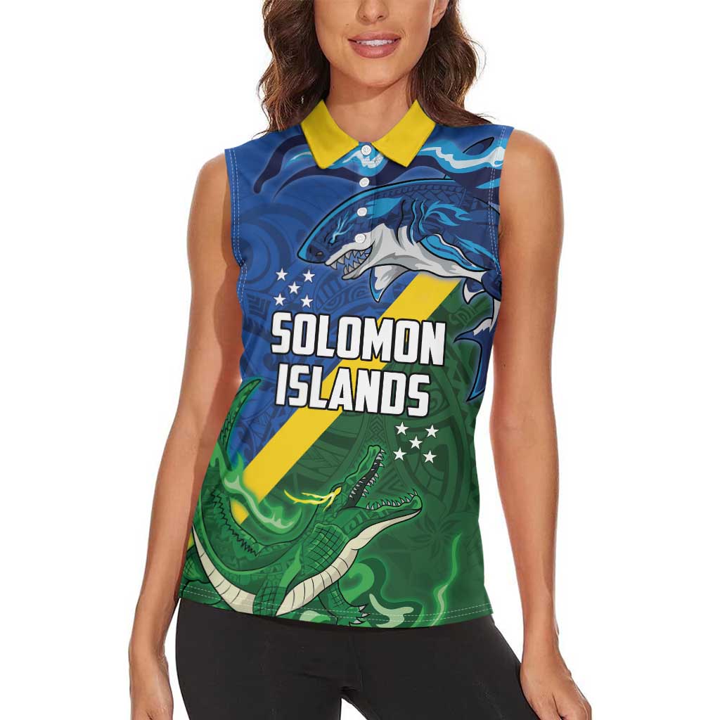 Solomon Islands Polynesian Tribal Shark and Crocodile Women Sleeveless Polo Shirt