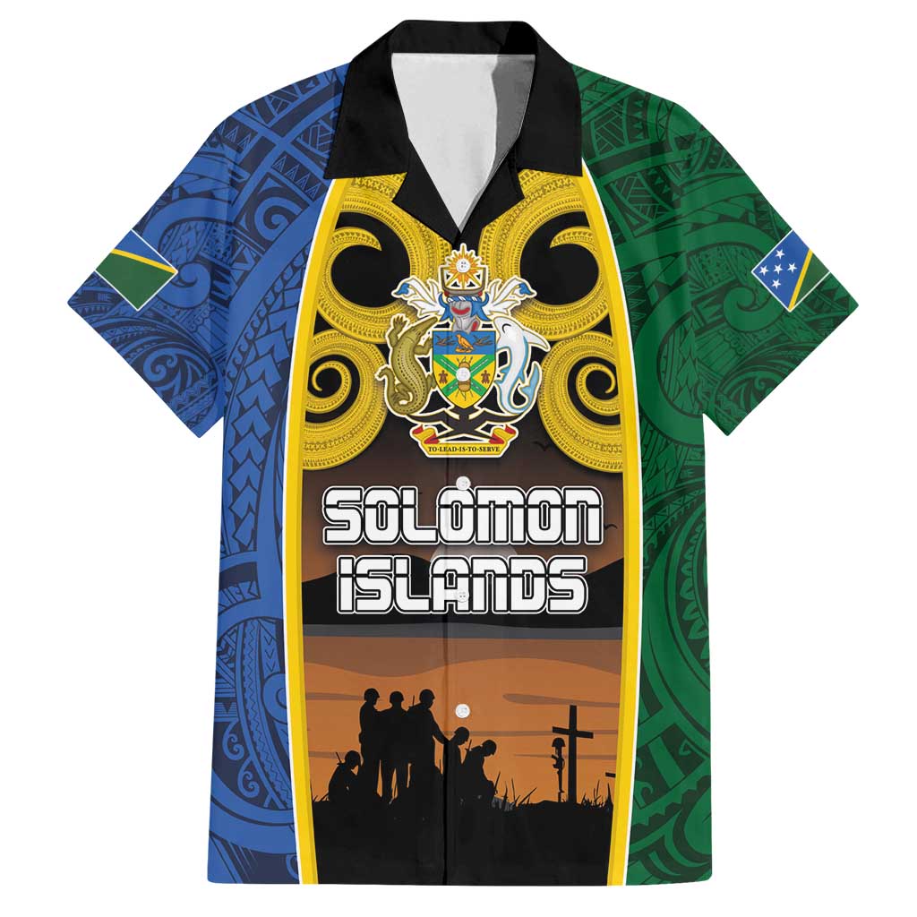 Solomon Islands Remembrance Day Family Matching Long Sleeve Bodycon Dress and Hawaiian Shirt Lest We Forget and Polynesian Tattoo Pattern