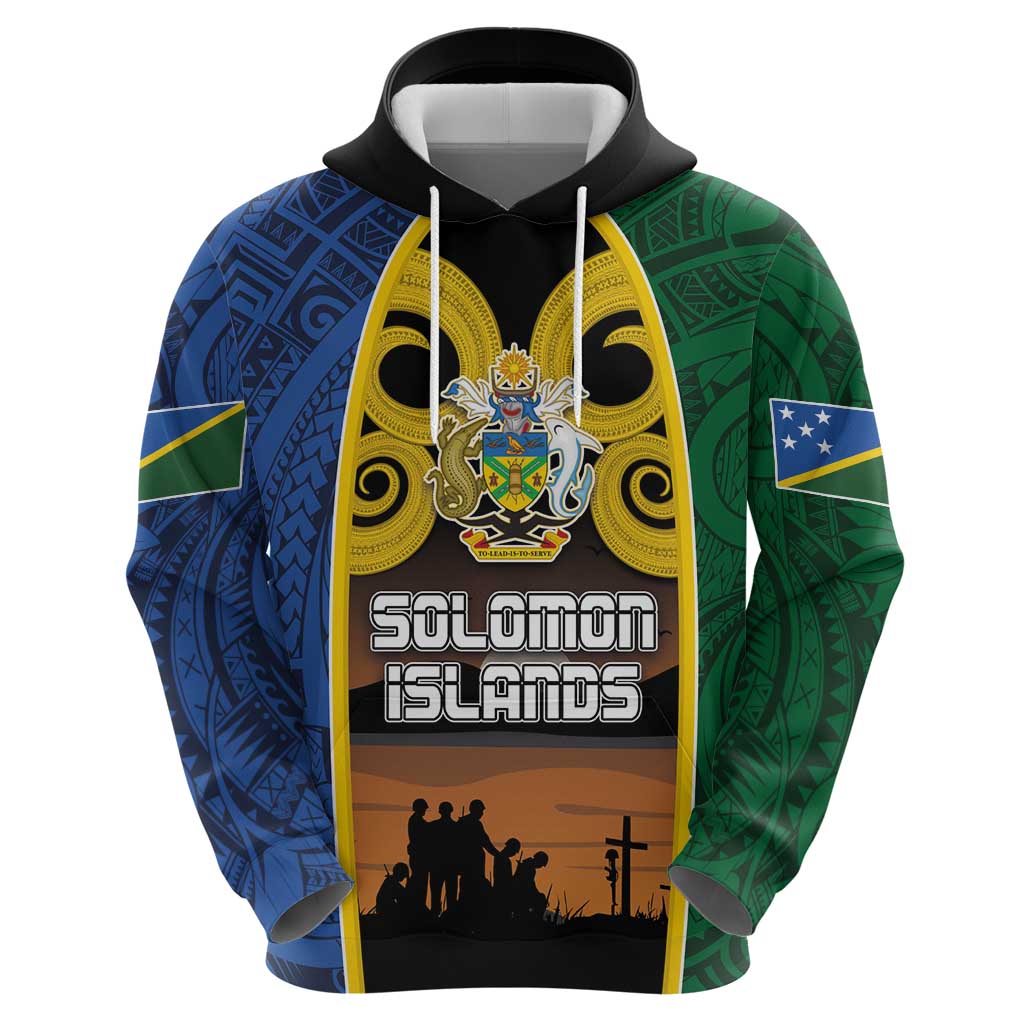 Solomon Islands Remembrance Day Hoodie Lest We Forget and Polynesian Tattoo Pattern